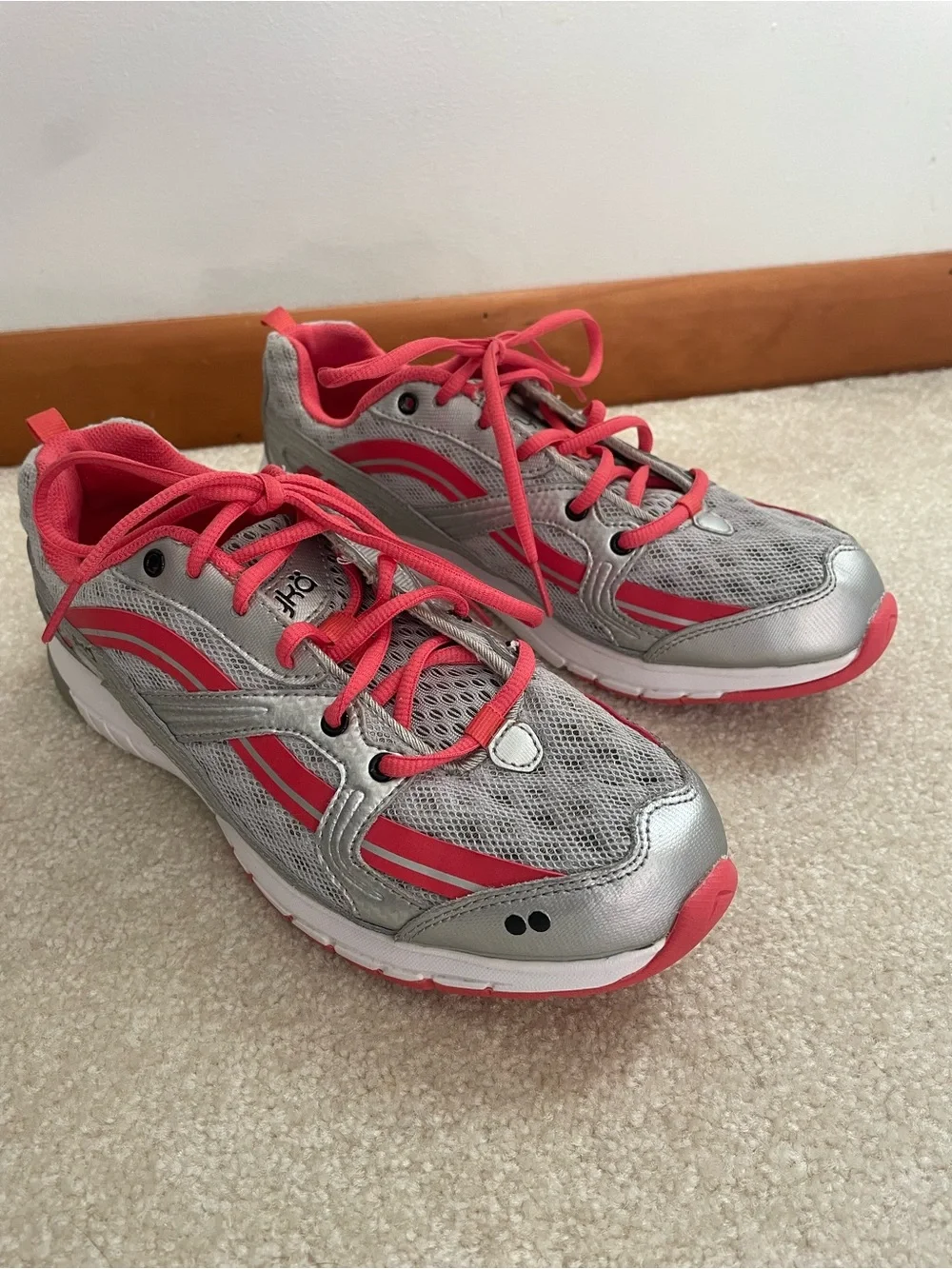 Ryka Kids Silver and Coral Lace-Up Sneakers